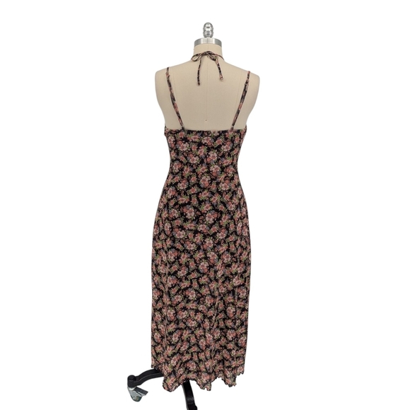 00065 Forever 21 Floral Mesh Midi Dress Black Pink Size Medium bohemian sexy - Picture 2 of 7